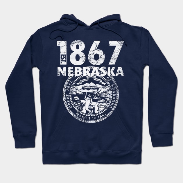 Nebraska State Flag Est 1867 Vintage Distressed Hoodie by E